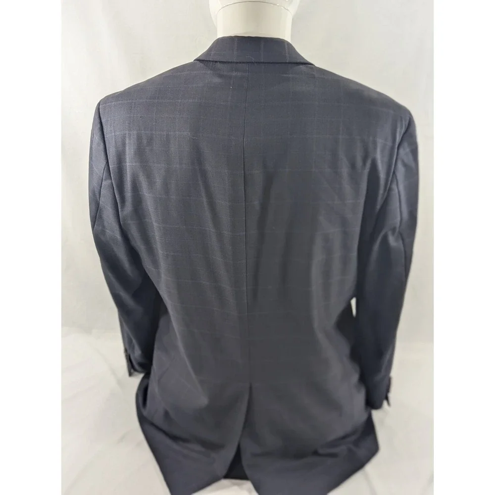 Ralph Lauren Blazer Sports Coat 100% Wool Blue Subtle Plaid Suit Jacket 41L 44